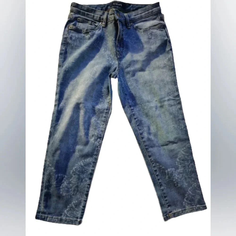 Chaps Denim Leaf Print Capris. Madden capri - Picture 2 of 14